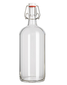 Купить Cтеклянная пивная прозрачная бутылка с керамической пробкой 1 л